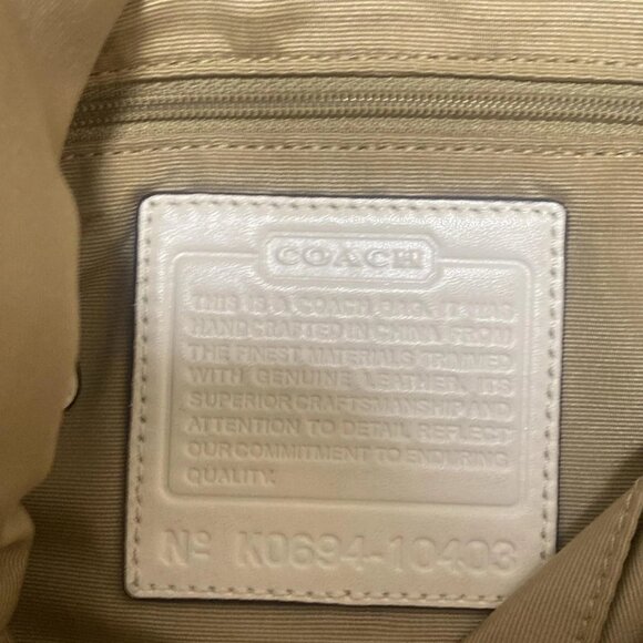 Auth COACH Signature Medium Duffel 10403 Khaki White Jacquard Leather - Picture 6 of 9